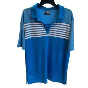 Callaway Men L Opti Dri Moisture Wicking Short Sleeve Teal Striped Golf Polo EUC